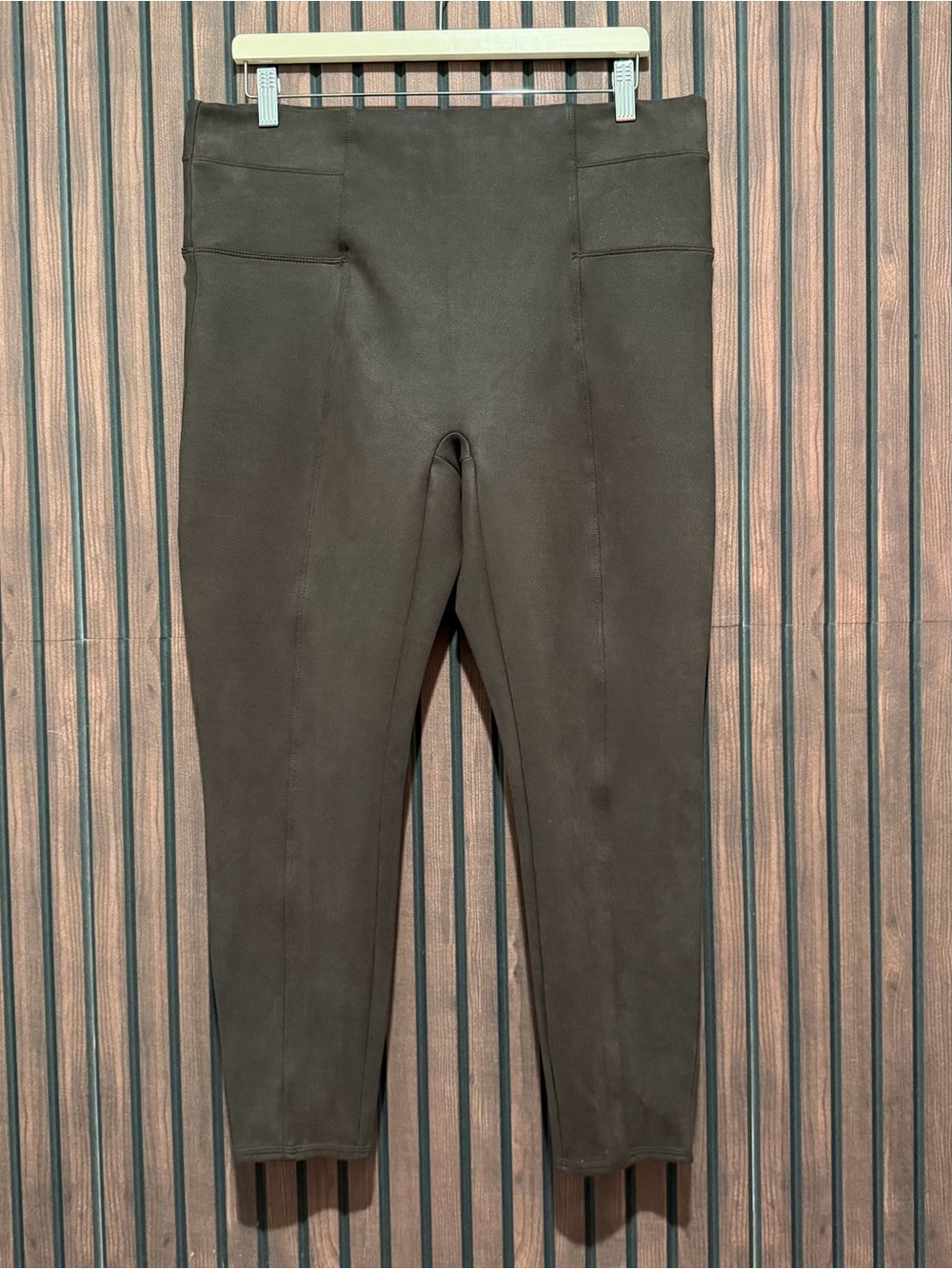 SPANX Faux Suede Leggings 1X Petite Brown High Rise Skinny Pants